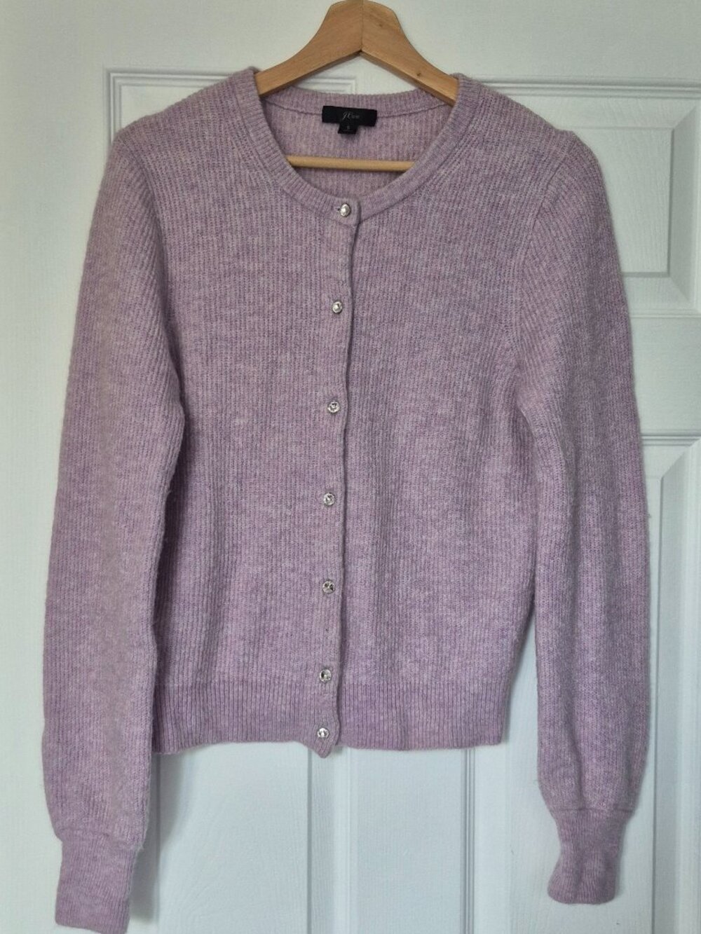 J.Crew Lavender Ribbed Cardigan with Crystal Buttons 💜 Size S